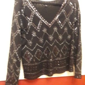 Black v neck sequin embellished top